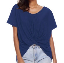 Load image into Gallery viewer, Blue Draped Front Knot Top