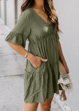 Load image into Gallery viewer, Army Green Pocketed Ruffle Tiered Dress