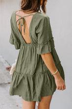 Load image into Gallery viewer, Army Green Pocketed Ruffle Tiered Dress