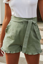 Load image into Gallery viewer, Olive  Ruffled Trim High Waist  Shorts
