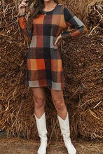 Load image into Gallery viewer, Brown Plaid Round Neck Dress

