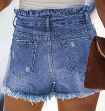 Load image into Gallery viewer, Light High Rise Ruffle Waist Denim Shorts
