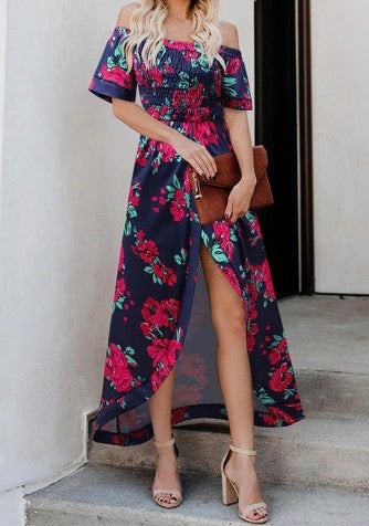 High Slit Floral Long Dress