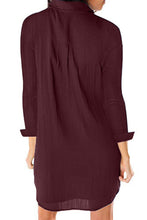 Load image into Gallery viewer, Burgundy Long Sleeve Button Down Crepe Shirt Dress
