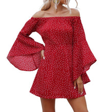 Load image into Gallery viewer, Red Off Shoulder PolkaDot Dress

