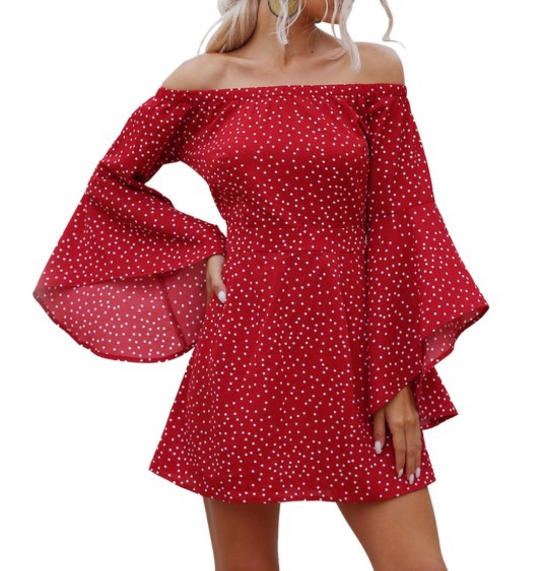 Red Off Shoulder PolkaDot Dress