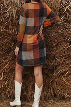 Load image into Gallery viewer, Brown Plaid Round Neck Dress
