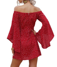 Load image into Gallery viewer, Red Off Shoulder PolkaDot Dress

